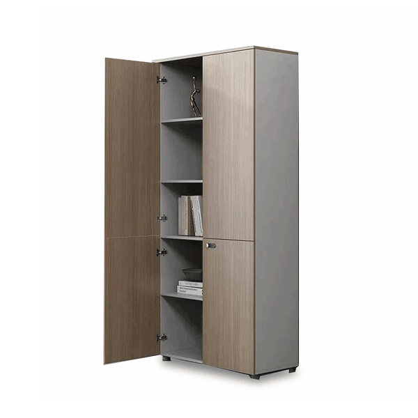 Private office height adjustable table with integrated storage - BRC Group