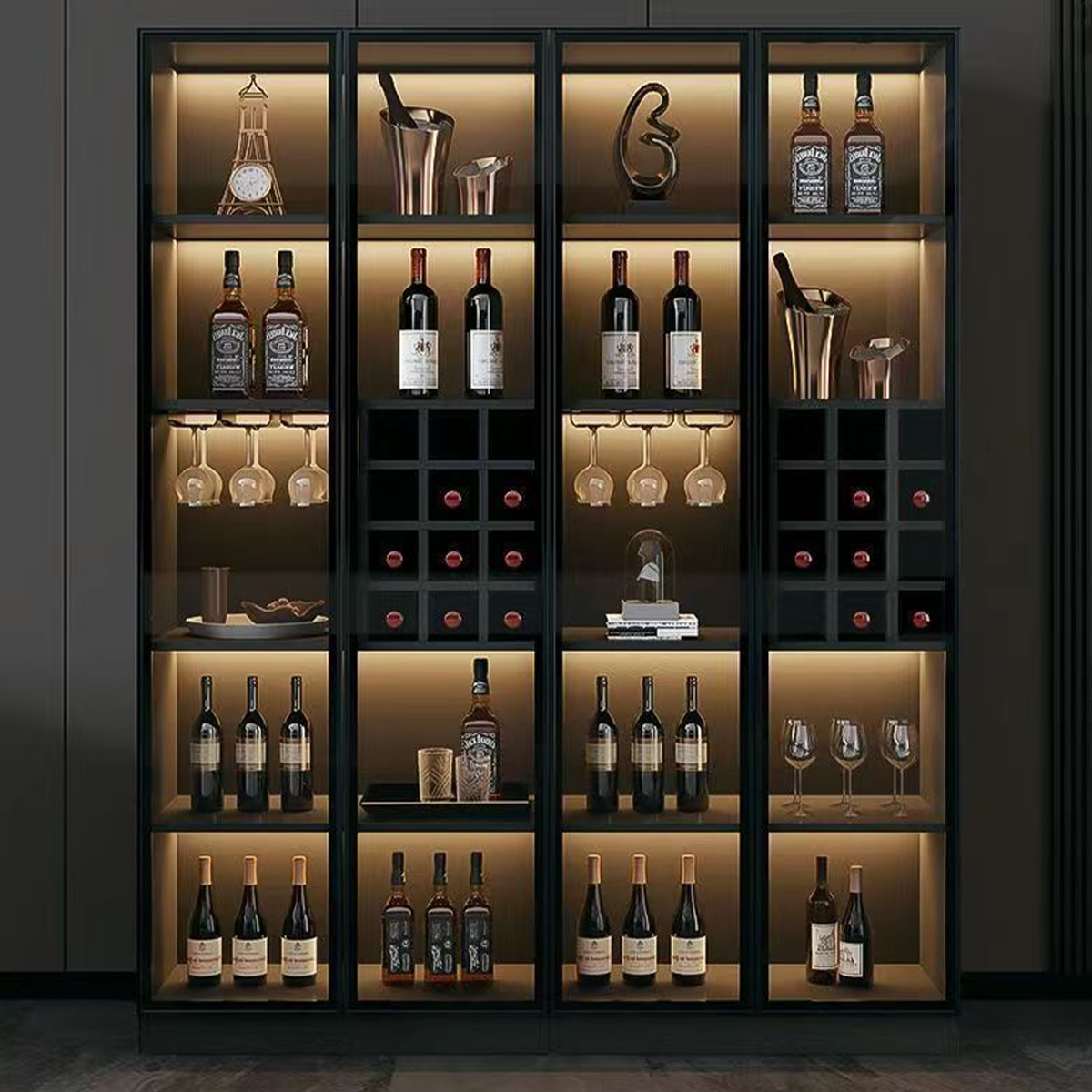 Italian-Inspired Luxurious Black Multi-Functional Display Cabinet