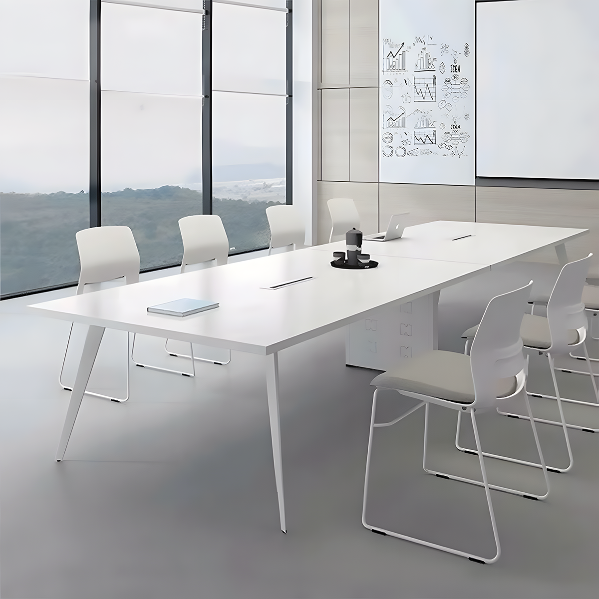 Minimalist Modern All-White Rectangular Conference Table （West Coast)