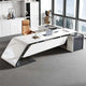 Modern Minimalist Black and White L-Shaped Executive Desk with Practical Privacy Panel Design