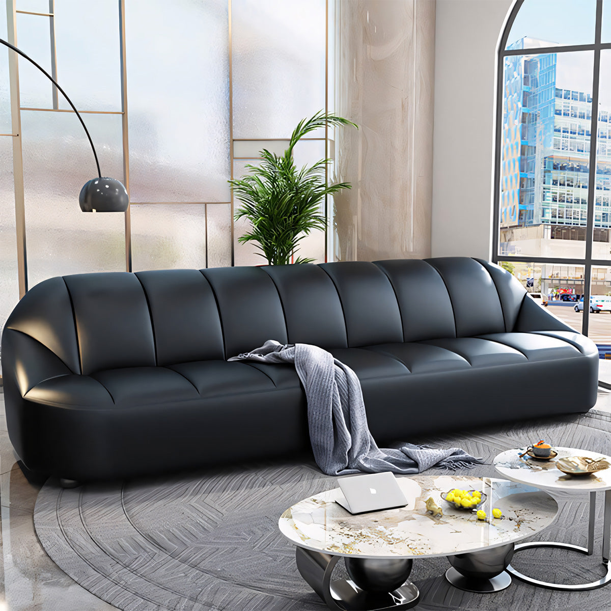 Minimalist and Elegant Office Sofa, Thickened Western Leather, Three Seater