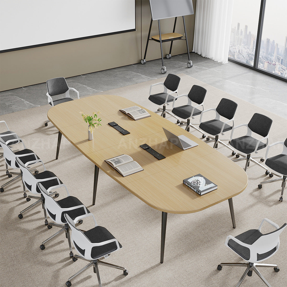 Spacious Conference Table with Built-In Power Outlet, Sectional Top and Rounded Edges (In Stock)
