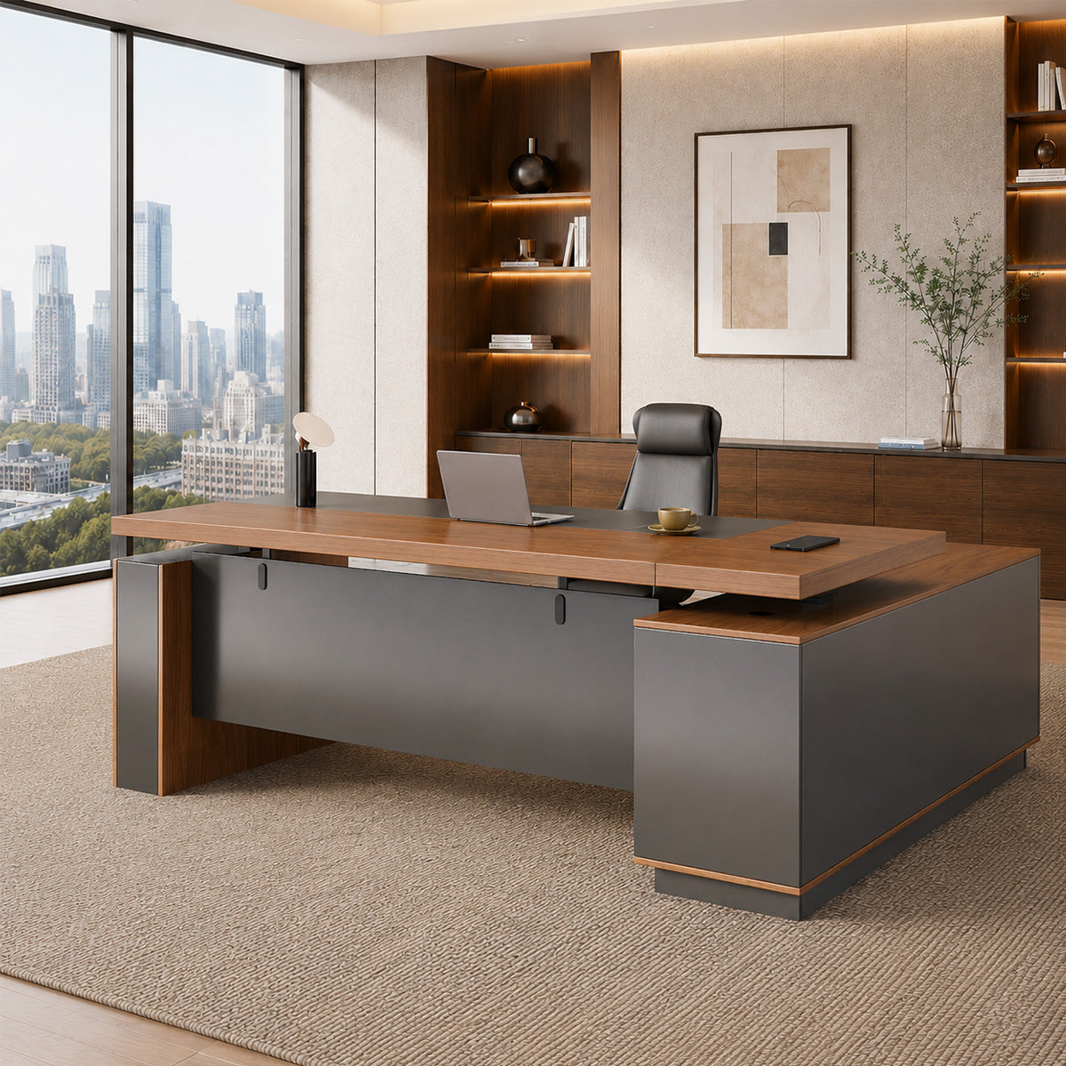 Height-Adjustable Executive Desk with Dual Motors, Power Hub, and Locking Storage（Stock Items）
