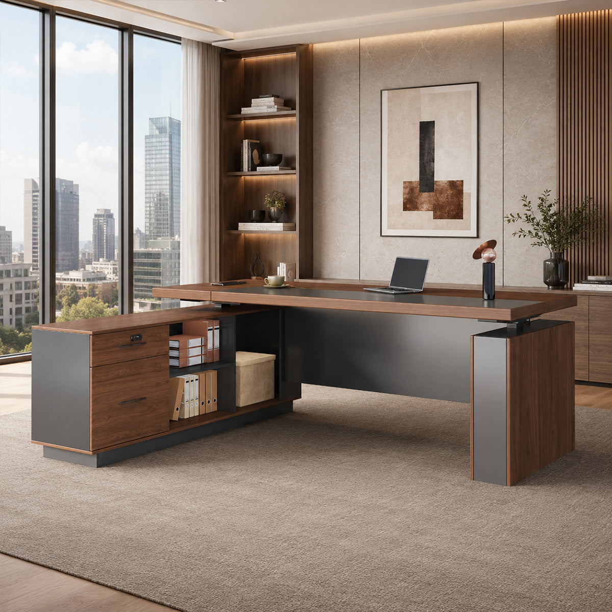 Height-Adjustable Executive Desk with Dual Motors, Power Hub, and Locking Storage（Stock Items）