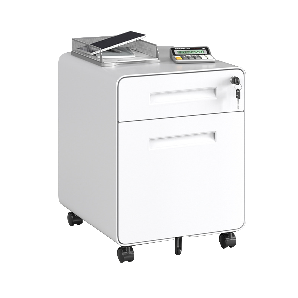 Stylish and Sturdy Lockable Storage Cabinet with Locking Caster Wheels and Unique Handles