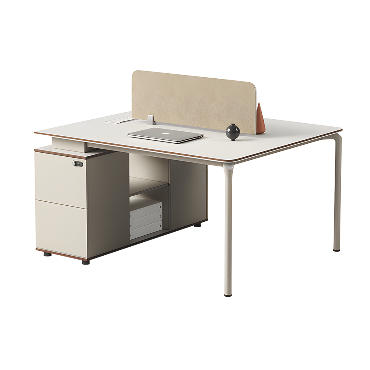 Minimalist Office Desk E1 Board Aluminum Legs Lockable Dual Drawer Cable