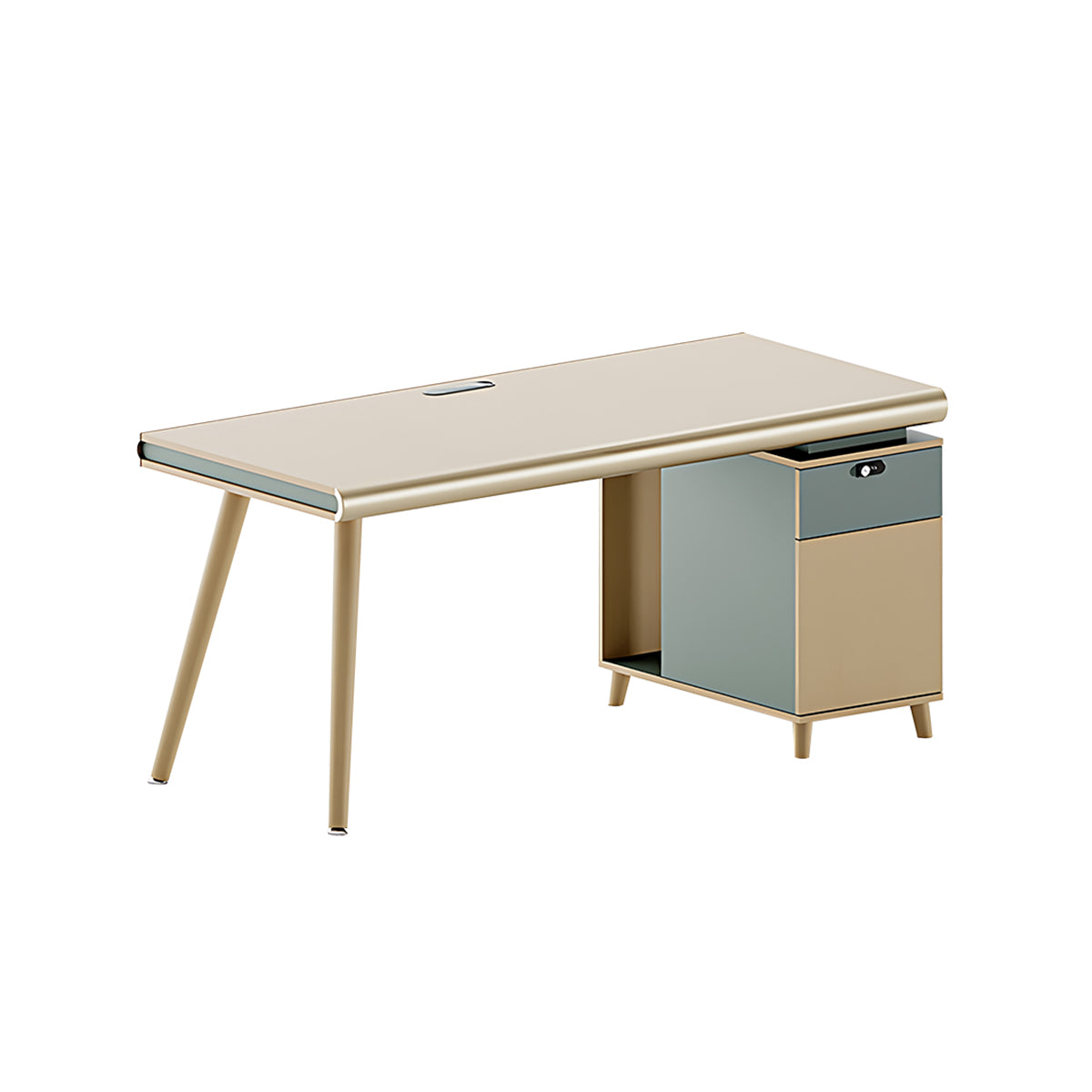 Modern Office Desk Oak Legs Privacy Panel Lockable Drawer Cable Management