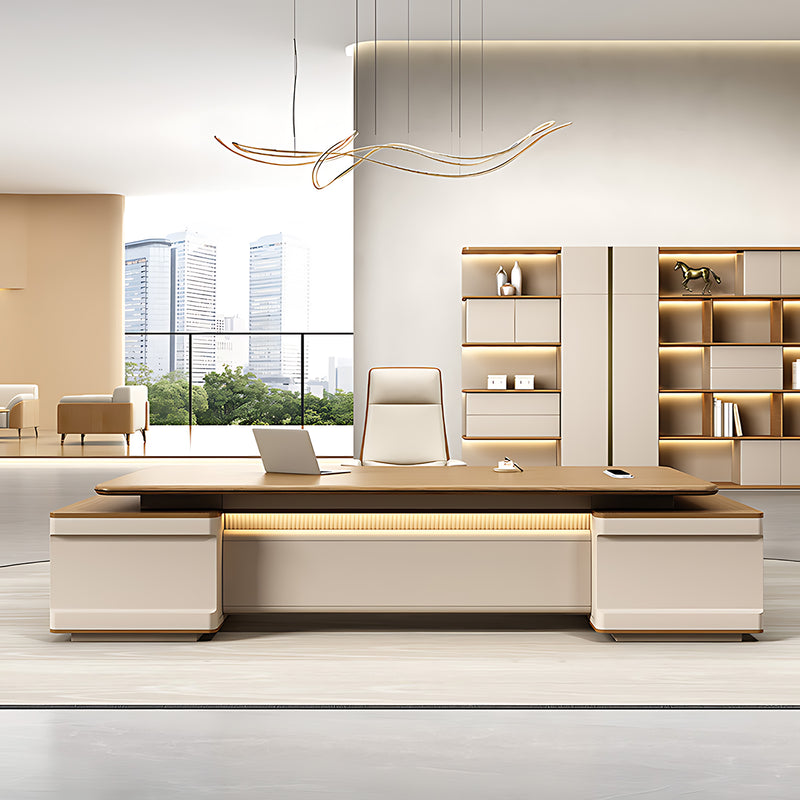 Classic and Luxurious Executive Desk with a Spacious Desktop and Functional Side Cabinet