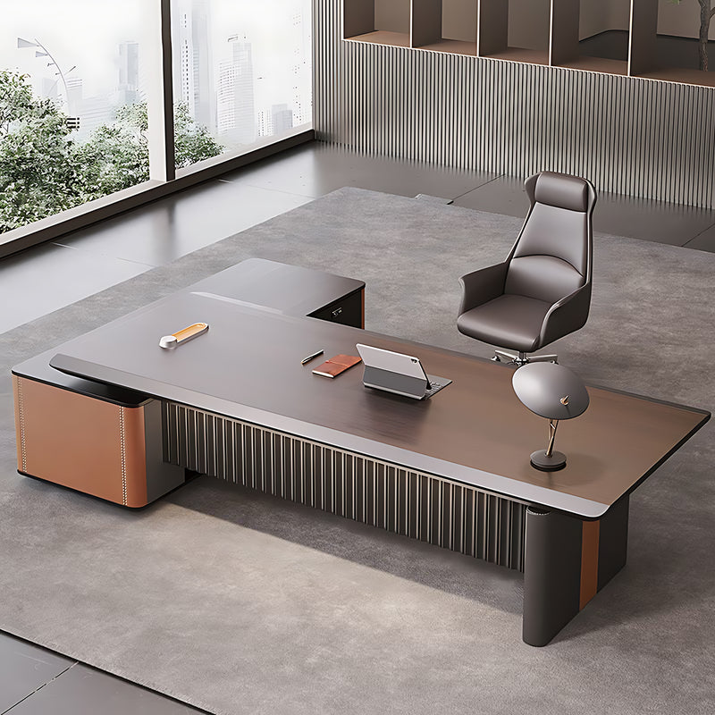 Luxurious and Stylish L-Shaped Executive Desk With Exquisite Privacy Panel Design