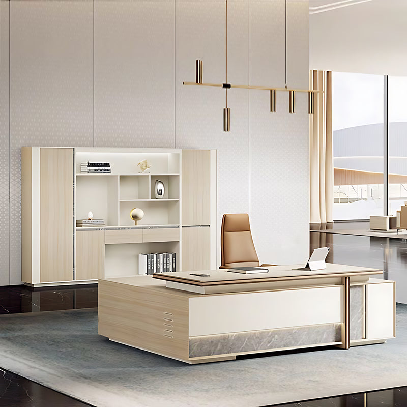 Modern and Stylish Executive Desk With Spacious Tabletop and Exquisite Wood Grain Design