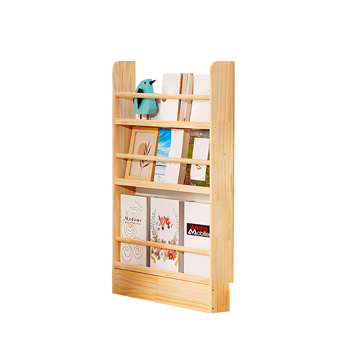 Modern Solid Wood Bookshelf with Thickened Frame and Open Compartments