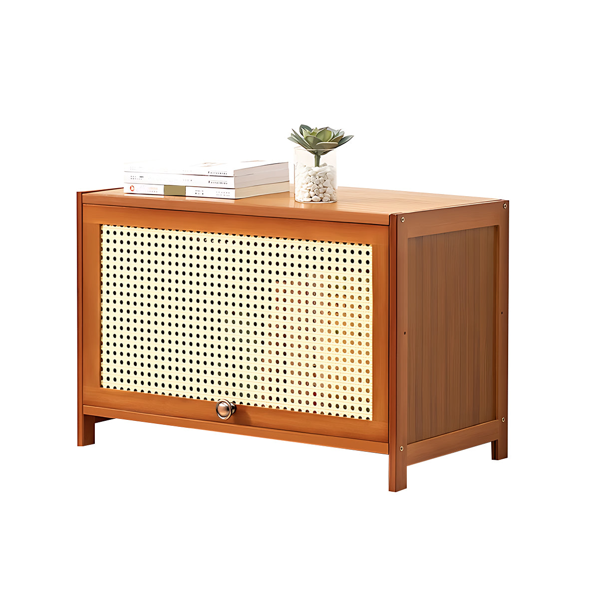 Minimalist Bamboo Flip-Door Bookshelf with Multi-Layer Storage