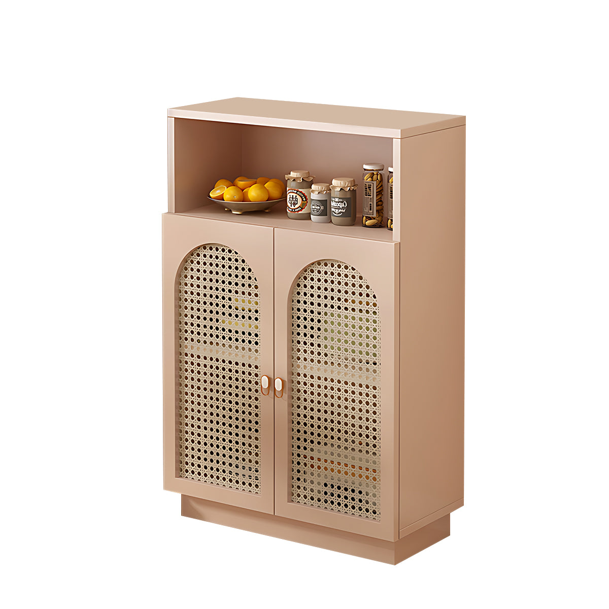 Modern Rattan Buffet Sideboard with Adjustable Shelves and Cabinet Storage