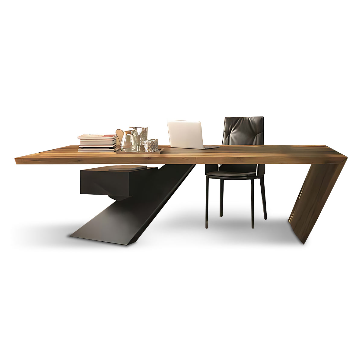 Minimalist Modern Solid Wood Executive Desk with Unique Metal Legs