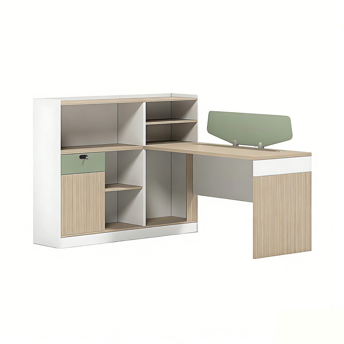 Minimalist Modern Office Desk with Built-In Power Outlets, Ample Side Storage