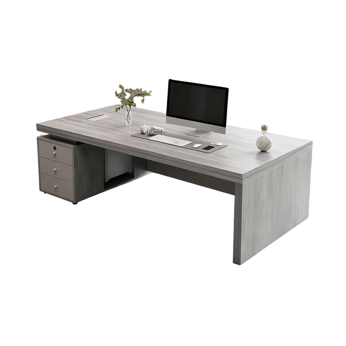 Modern Executive Office Desk with Storage Drawers Hidden CPU Storage