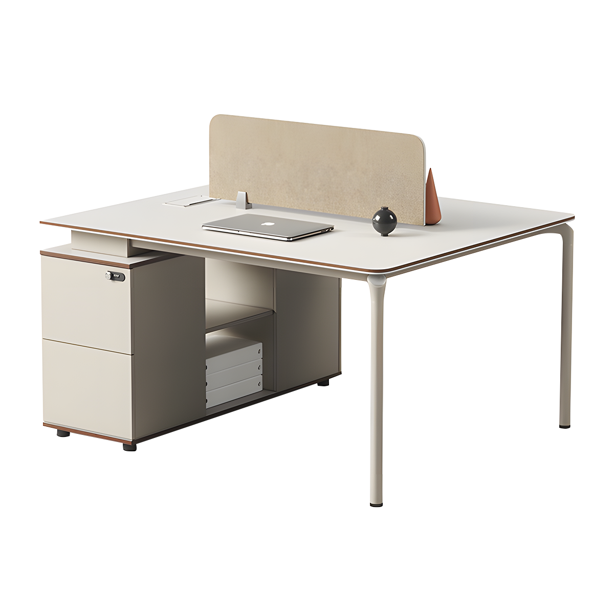 Minimalist Office Desk E1 Board Aluminum Legs Lockable Dual Drawer Cable