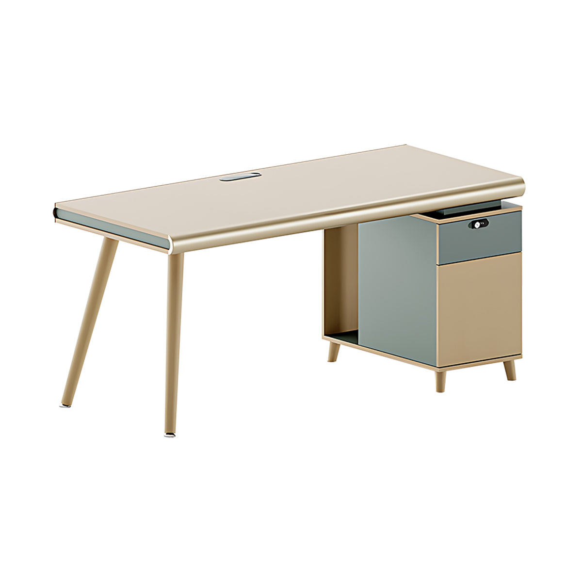 Modern Office Desk Oak Legs Privacy Panel Lockable Drawer Cable Management