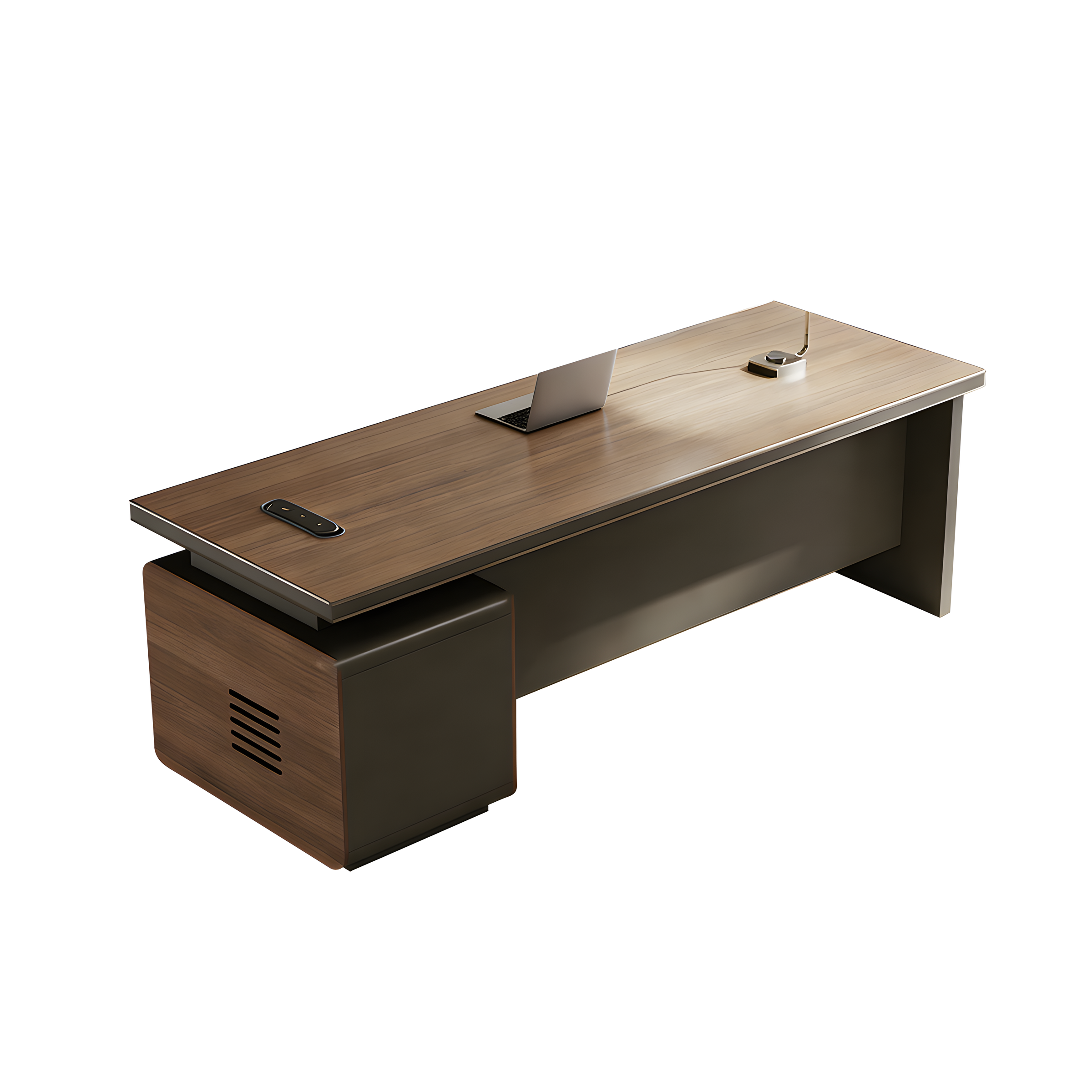Sleek Executive Desk with Built-In Outlets & Double-Layer Storage