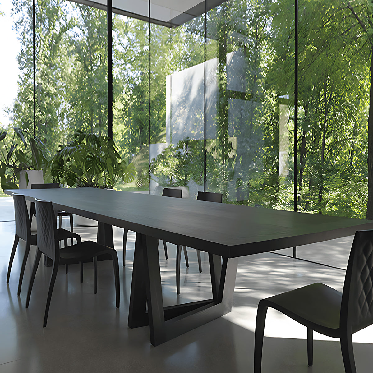 Minimalist Modern Solid Wood Dark Gray Rectangular Conference Table With Unique Leg Design