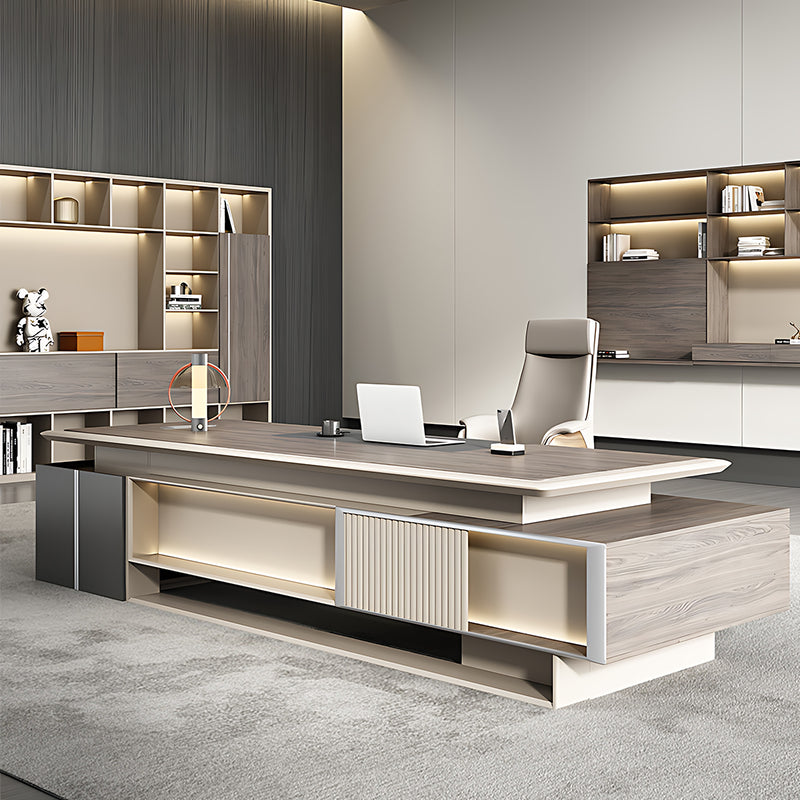 Luxurious High-End L-Shaped Executive Desk with an Elegant Front Panel Design