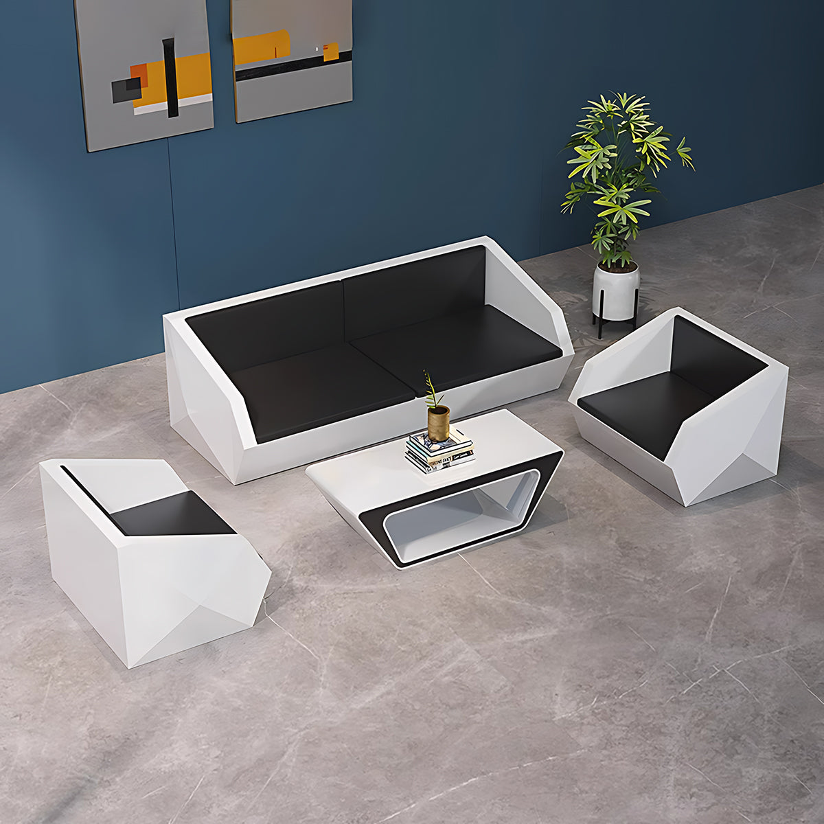 Luxurious and Stylish Black-and-White Sofa with Unique Geometric Design
