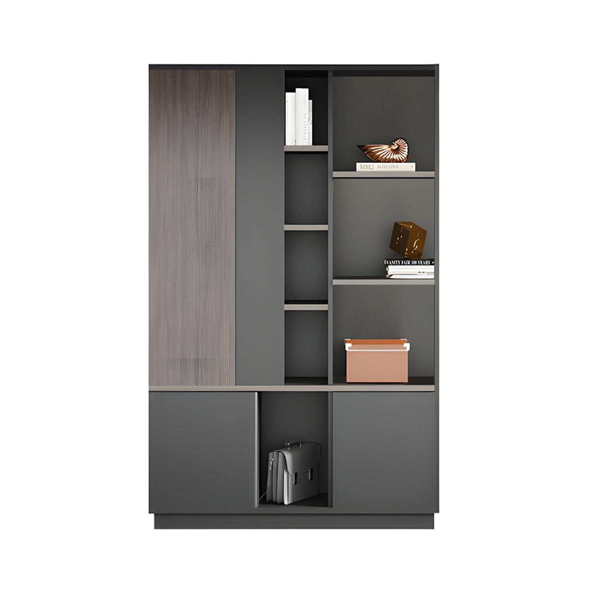 Elegant Storage Cabinet with Soft Lighting Strip and Open Storage