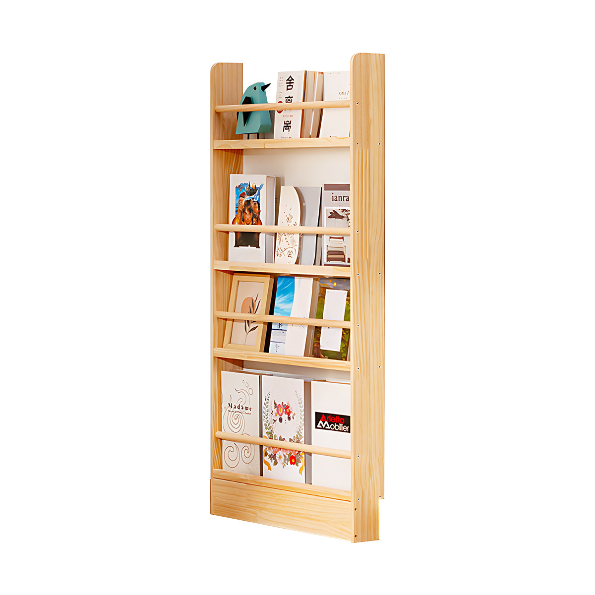 Modern Solid Wood Bookshelf with Thickened Frame and Open Compartments