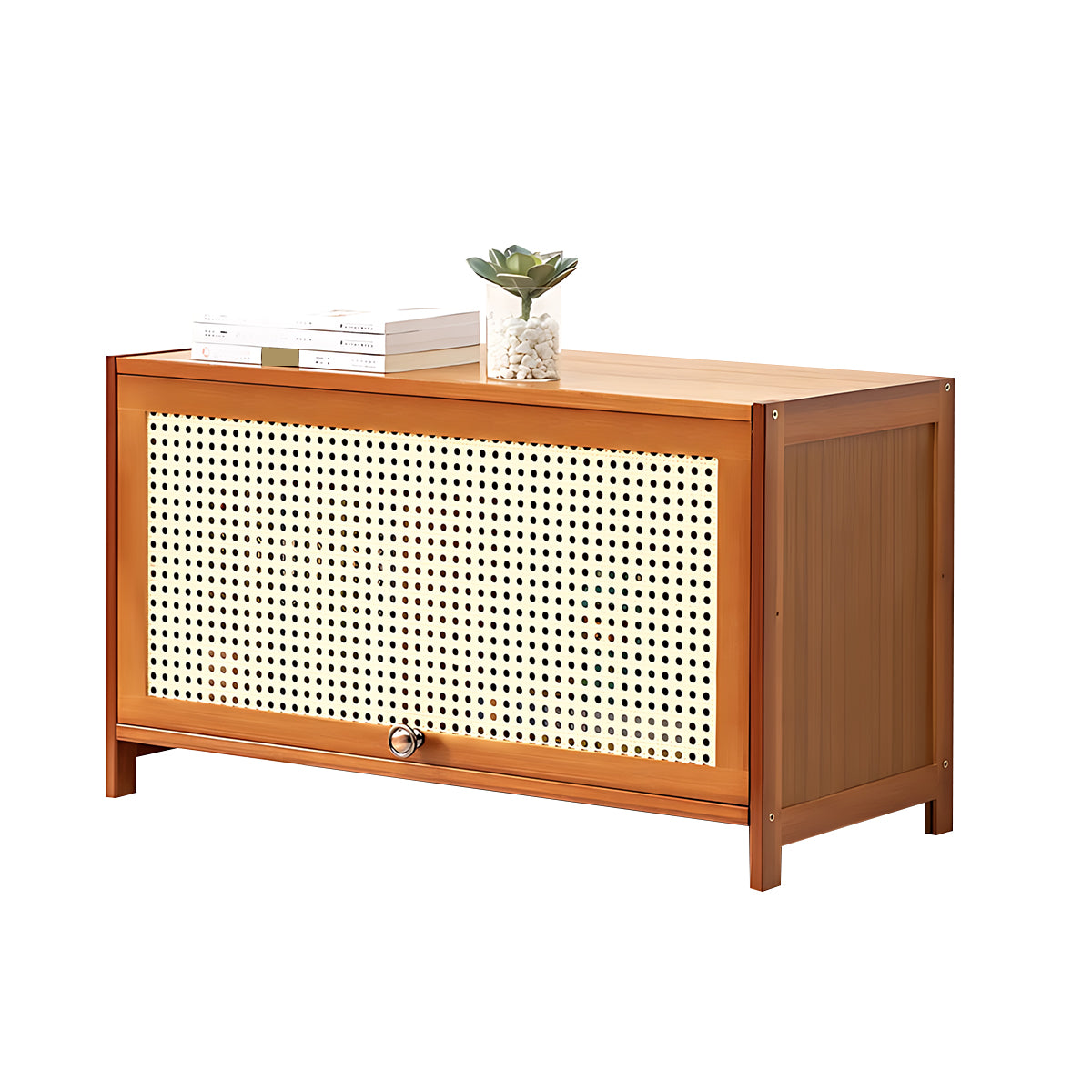 Minimalist Bamboo Flip-Door Bookshelf with Multi-Layer Storage