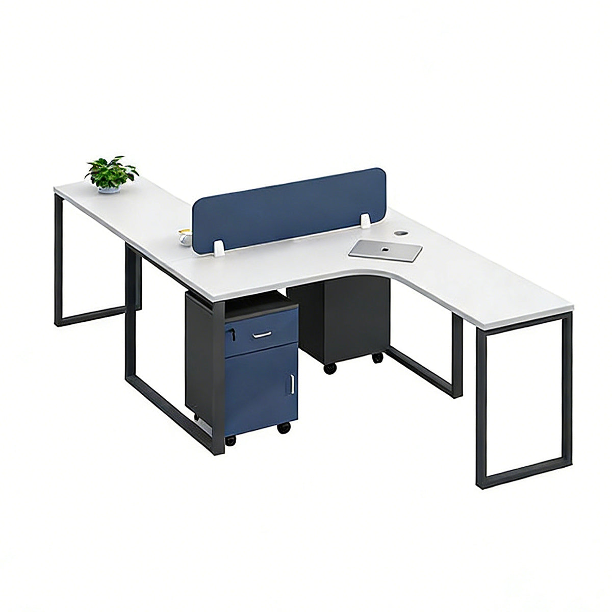 Spacious Office Desk with Privacy Panel and Cable Management