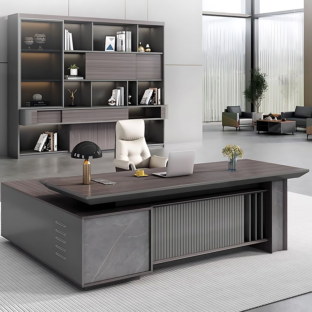 Classic Stylish High-Quality L-Shaped Executive Desk with Unique Vertical Stripe Design