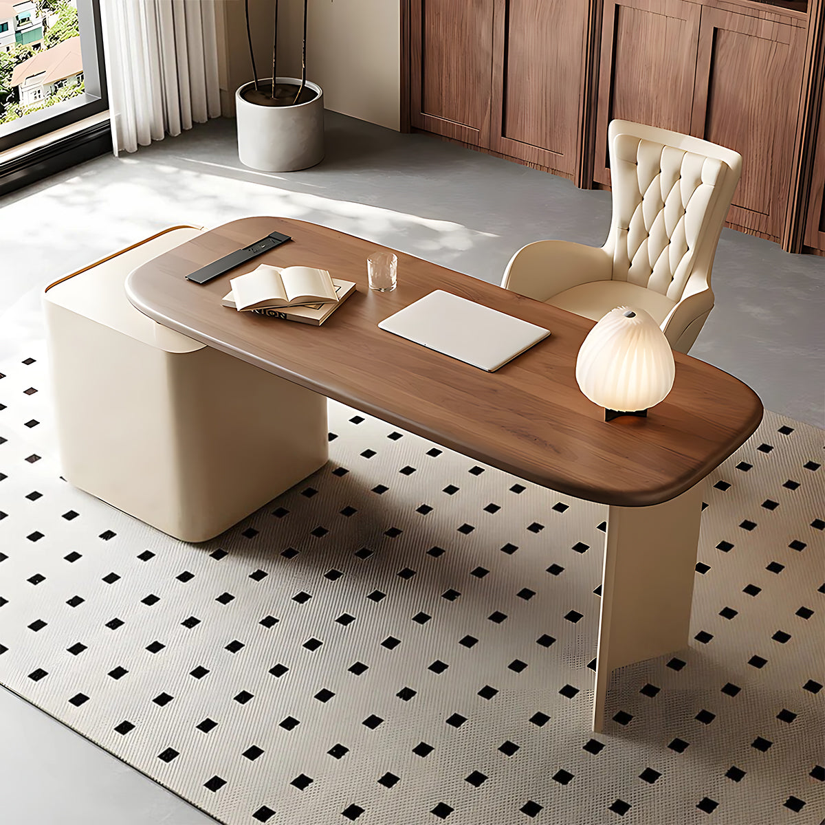 Stylish and Elegant Walnut Executive Desk with Wooden Desktop