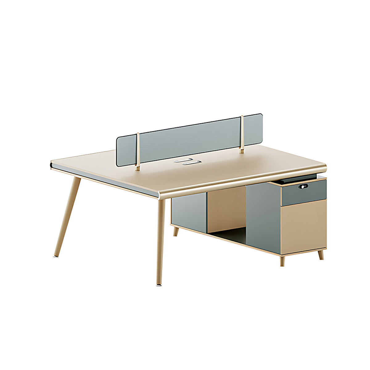 Modern Office Desk Oak Legs Privacy Panel Lockable Drawer Cable Management