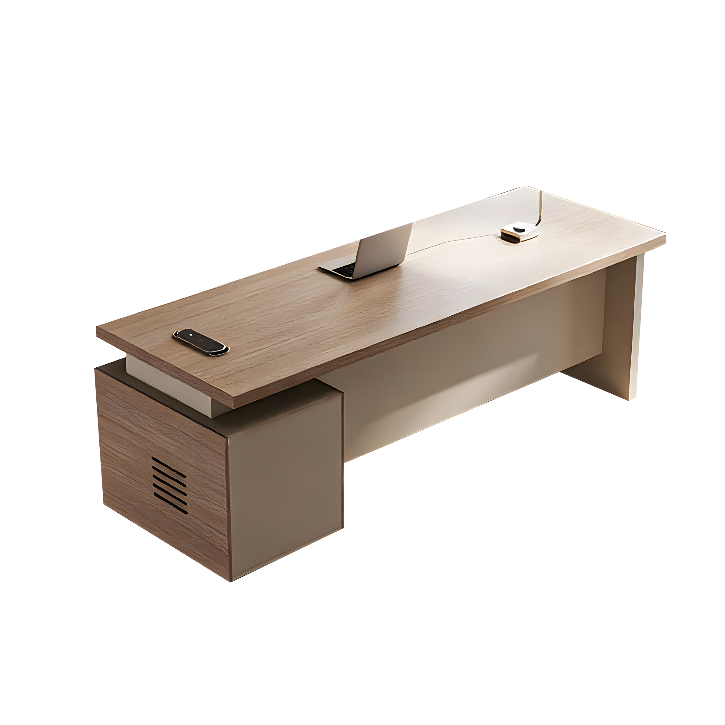 Sleek Executive Desk with Built-In Outlets & Double-Layer Storage