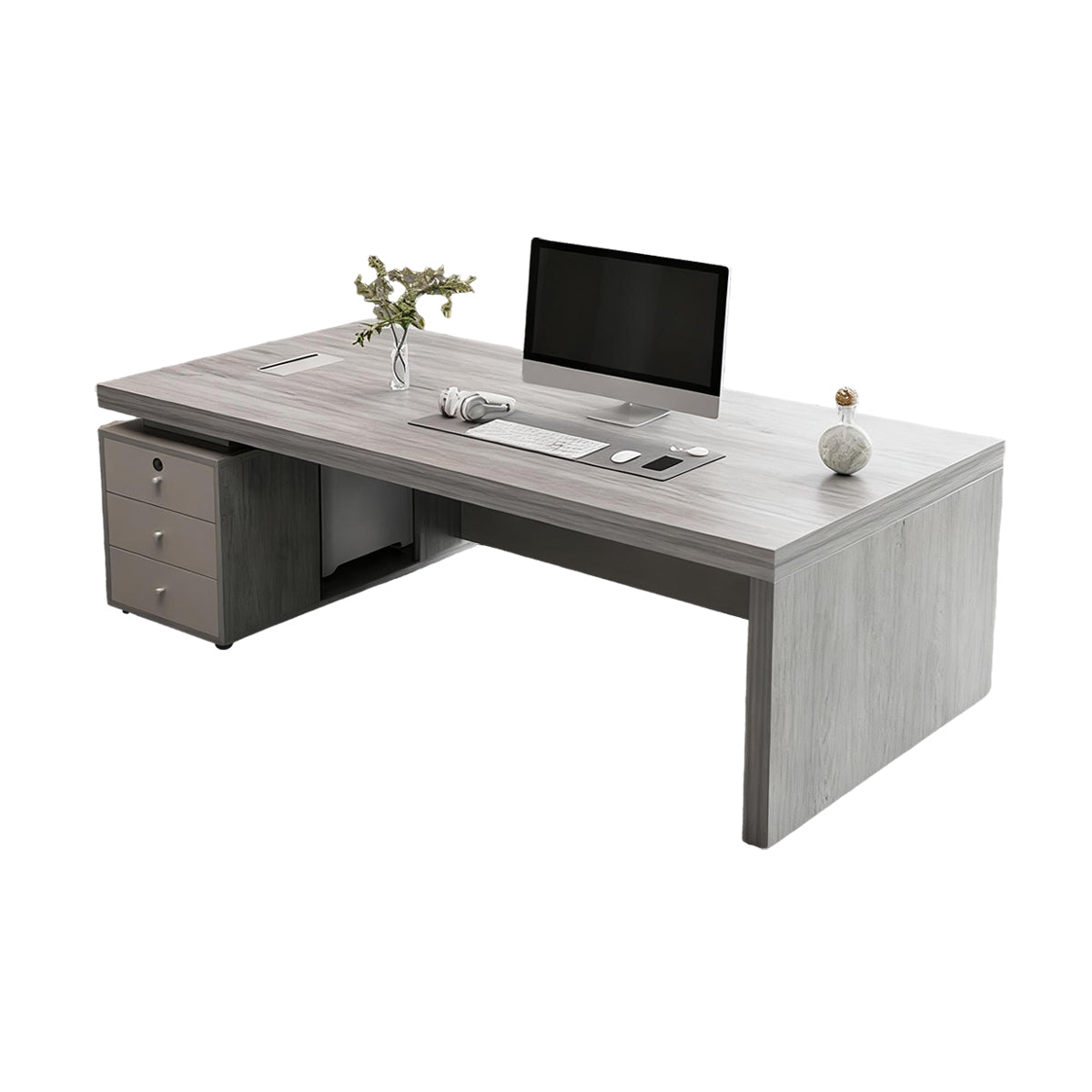 Modern Executive Office Desk with Storage Drawers Hidden CPU Storage