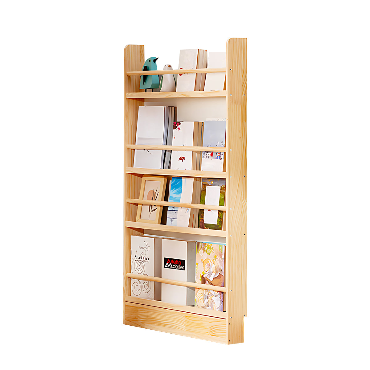 Modern Solid Wood Bookshelf with Thickened Frame and Open Compartments