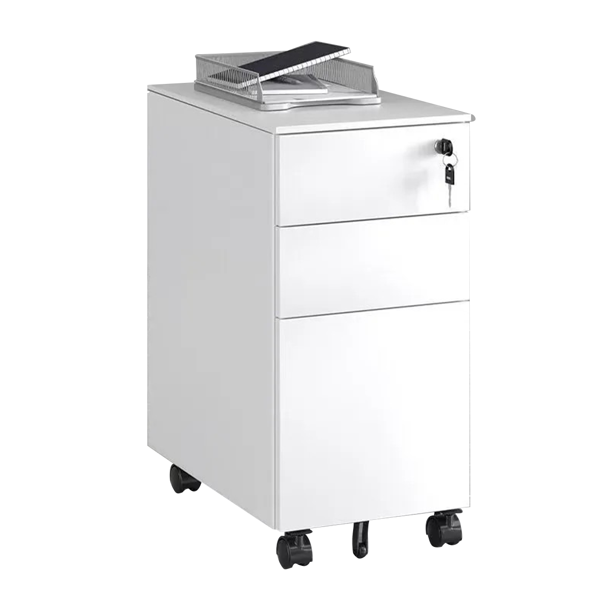 Stylish and Sturdy Lockable Storage Cabinet with Locking Caster Wheels and Unique Handles