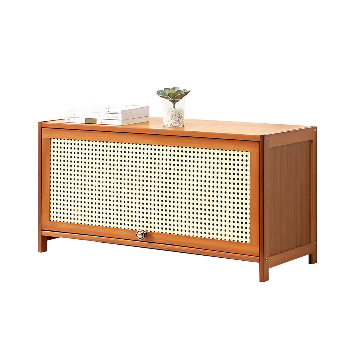 Minimalist Bamboo Flip-Door Bookshelf with Multi-Layer Storage