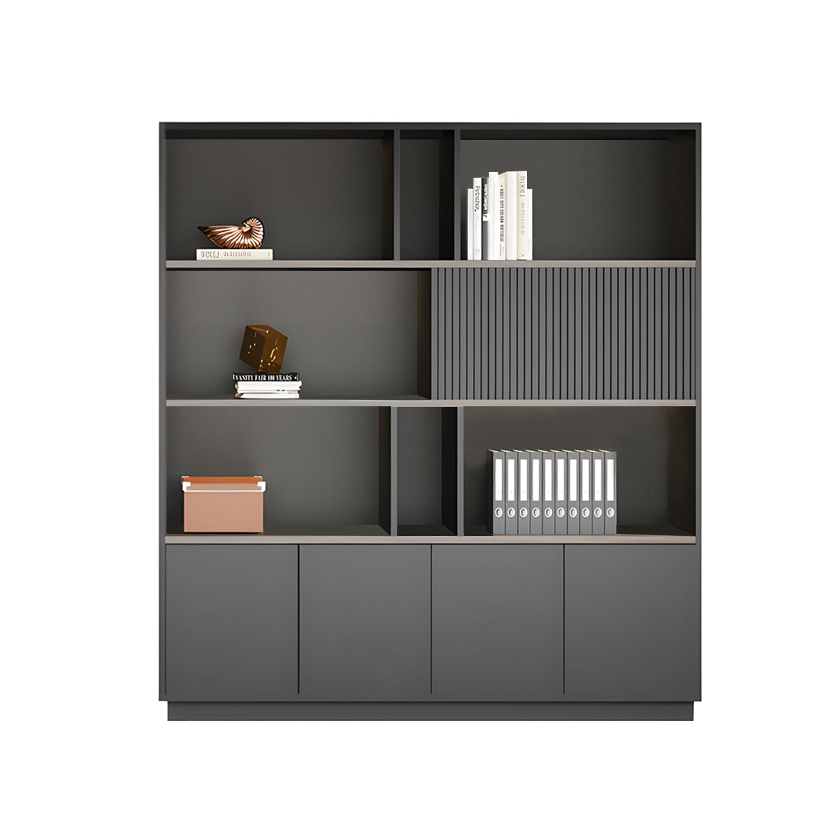 Elegant Storage Cabinet with Soft Lighting Strip and Open Storage
