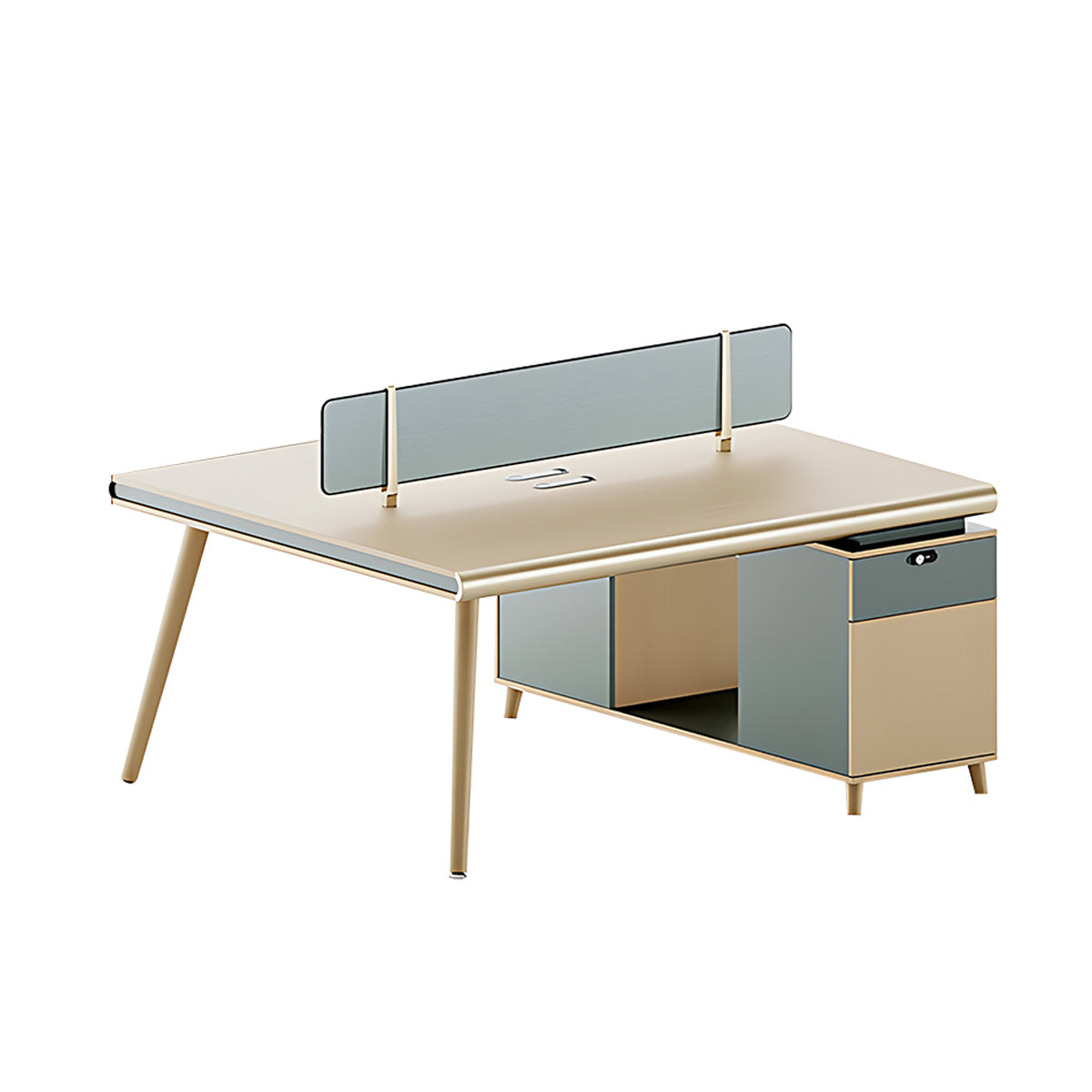 Modern Office Desk Oak Legs Privacy Panel Lockable Drawer Cable Management