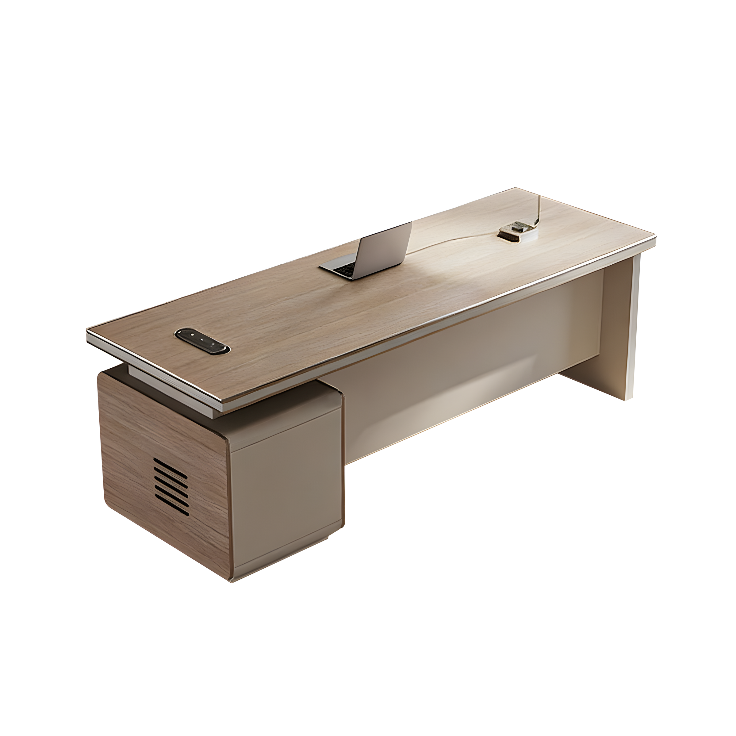 Sleek Executive Desk with Built-In Outlets & Double-Layer Storage