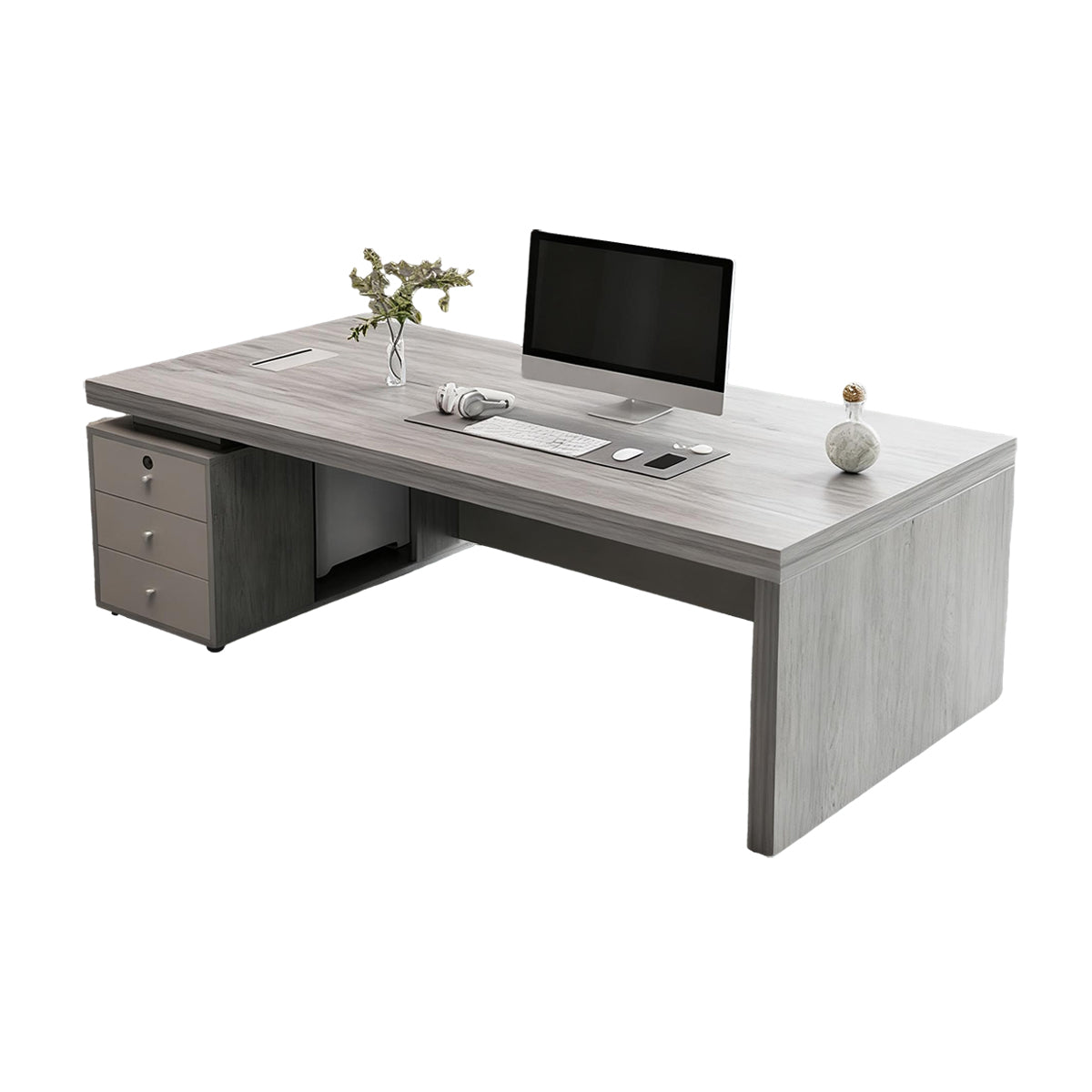 Modern Executive Office Desk with Storage Drawers Hidden CPU Storage