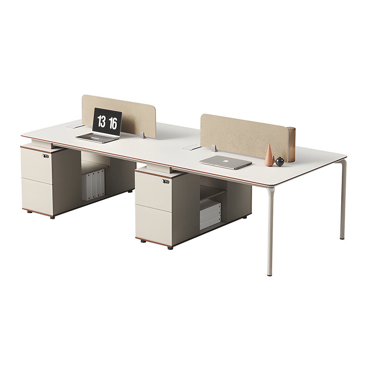 Minimalist Office Desk E1 Board Aluminum Legs Lockable Dual Drawer Cable