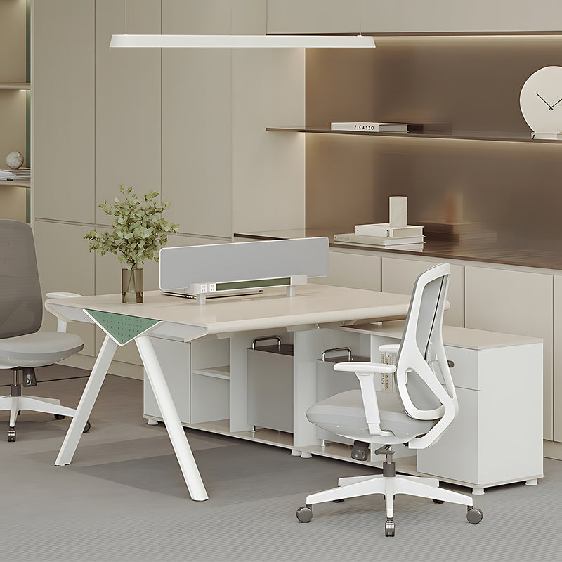 Stylish Modern Employee Desk with Unique Curved Screen Desktop Design