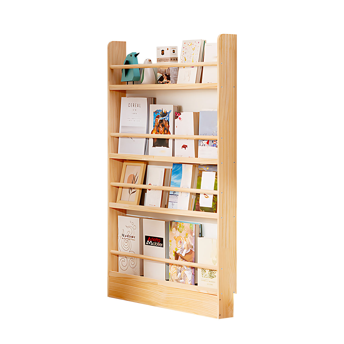 Modern Solid Wood Bookshelf with Thickened Frame and Open Compartments