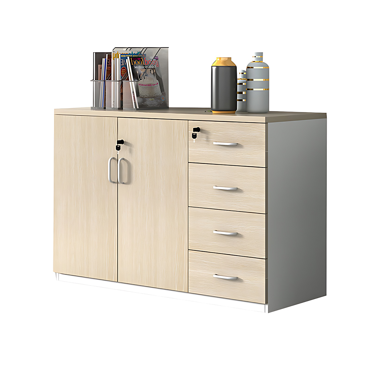 Minimalist Functional Storage Cabinet with Shelves and Drawers