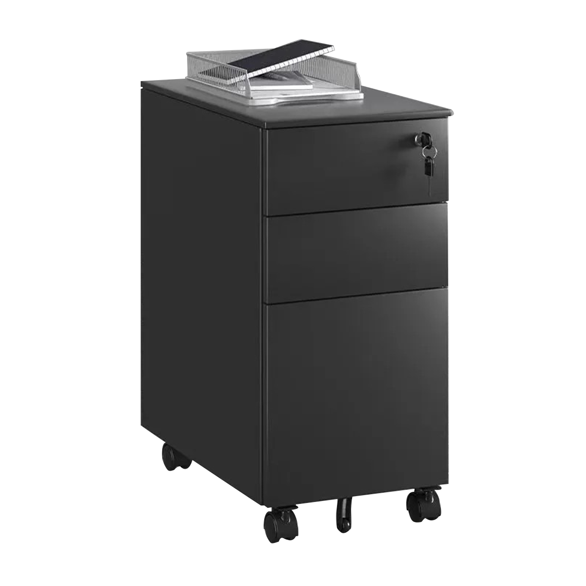 Stylish and Sturdy Lockable Storage Cabinet with Locking Caster Wheels and Unique Handles