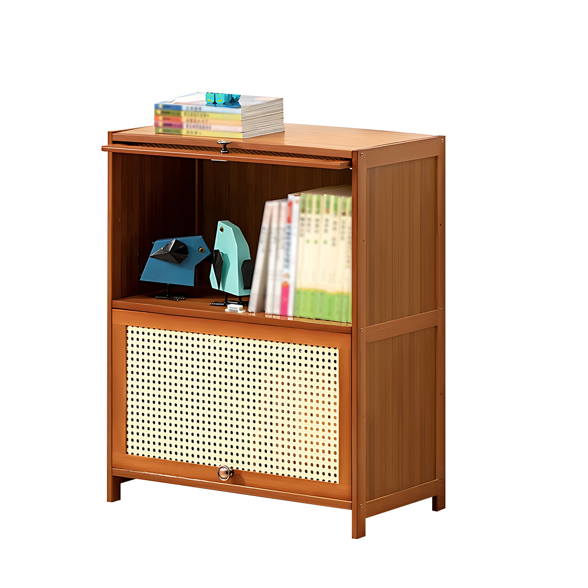Minimalist Bamboo Flip-Door Bookshelf with Multi-Layer Storage