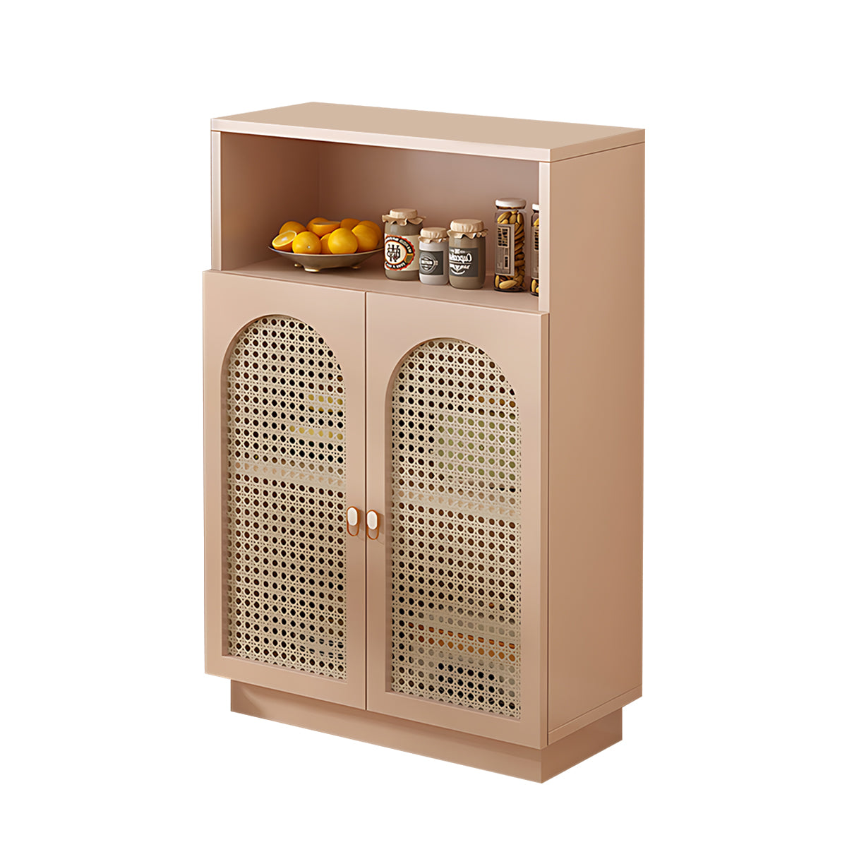 Modern Rattan Buffet Sideboard with Adjustable Shelves and Cabinet Storage