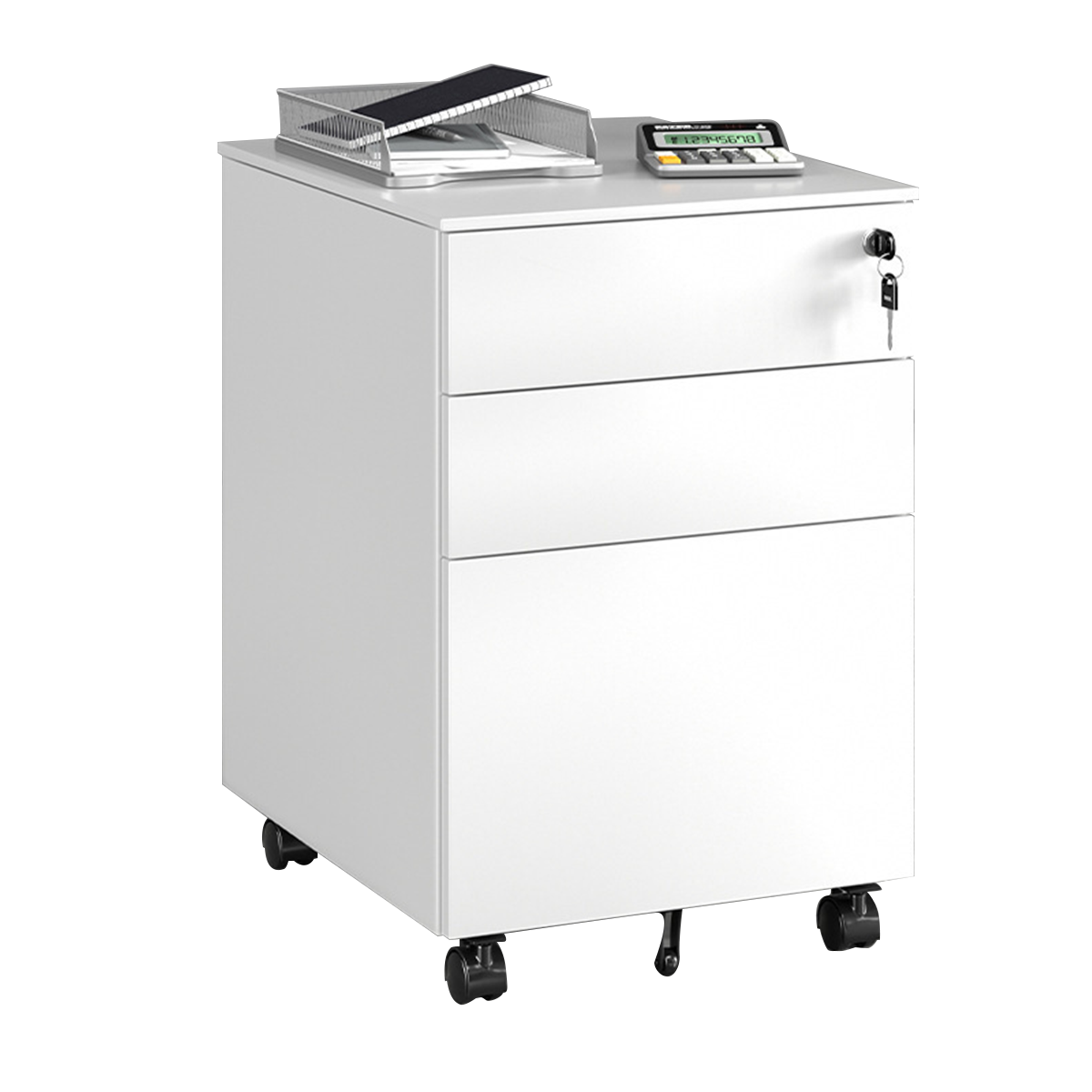 Stylish and Sturdy Lockable Storage Cabinet with Locking Caster Wheels and Unique Handles